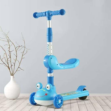 Frog Themed Adjustable Height Kids Scooter With Light & Music - Blue